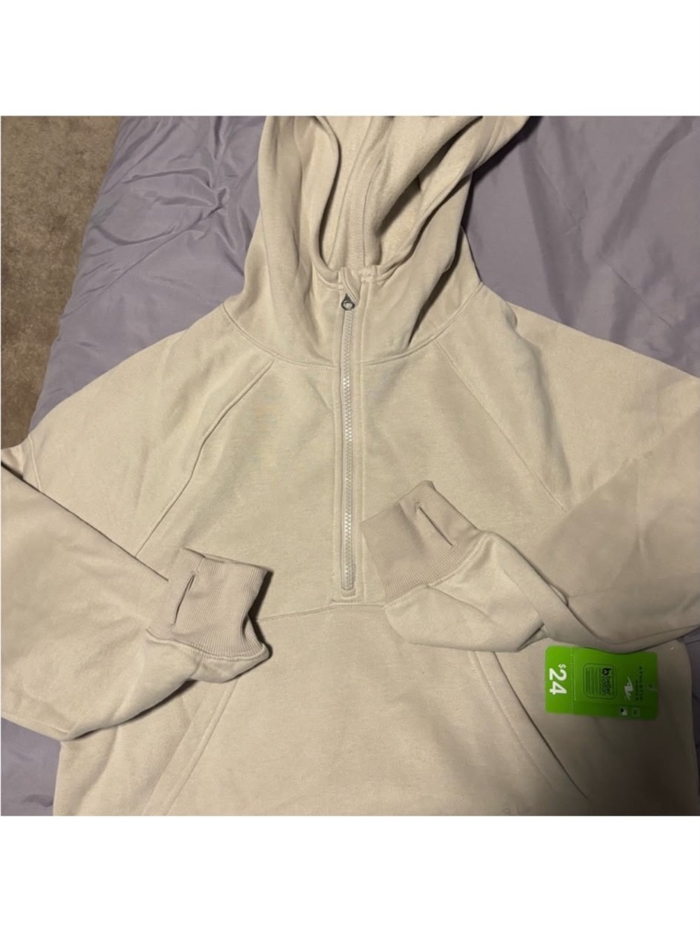 Athletic Works Beige Hooded Half-Zip Pullover